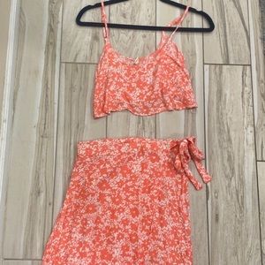 Pink floral two piece skirt set